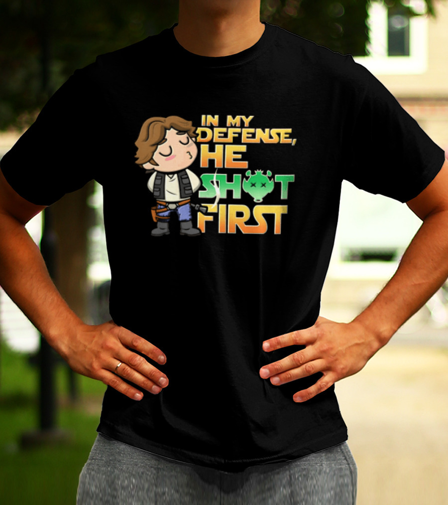 In My Defense He Shot First Han Solo Star Wars Movie T-Shirt