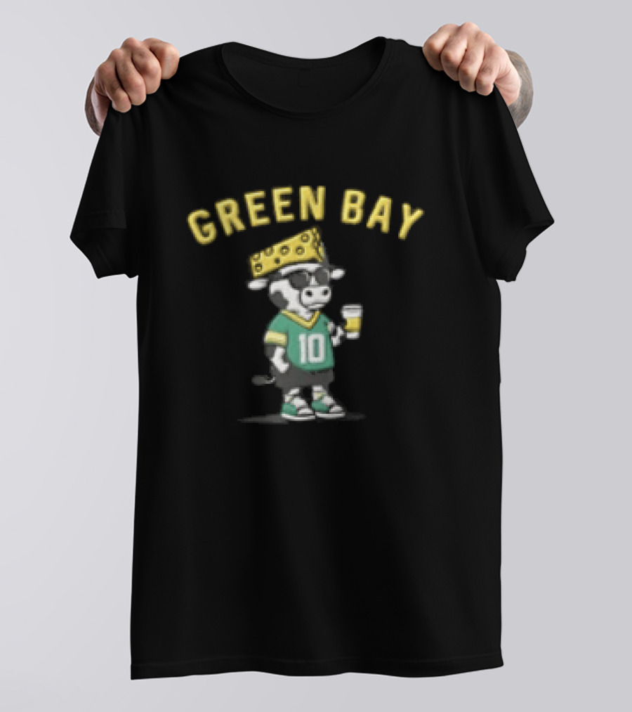 Green Bay Packers Jordan Love Cow Wearing Cheese Hat Sunglasses With Drink T-Shirt