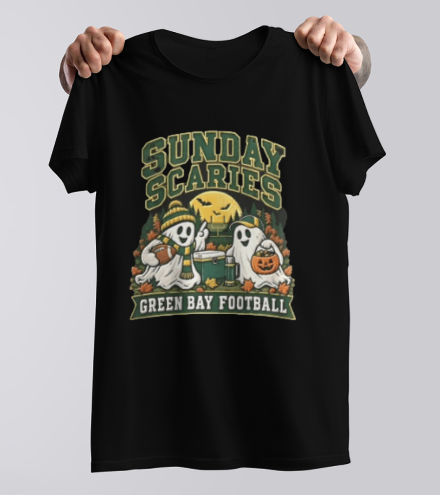 Sunday Scaries Two Ghosts Green Bay Football Tailgate Scene T-Shirt