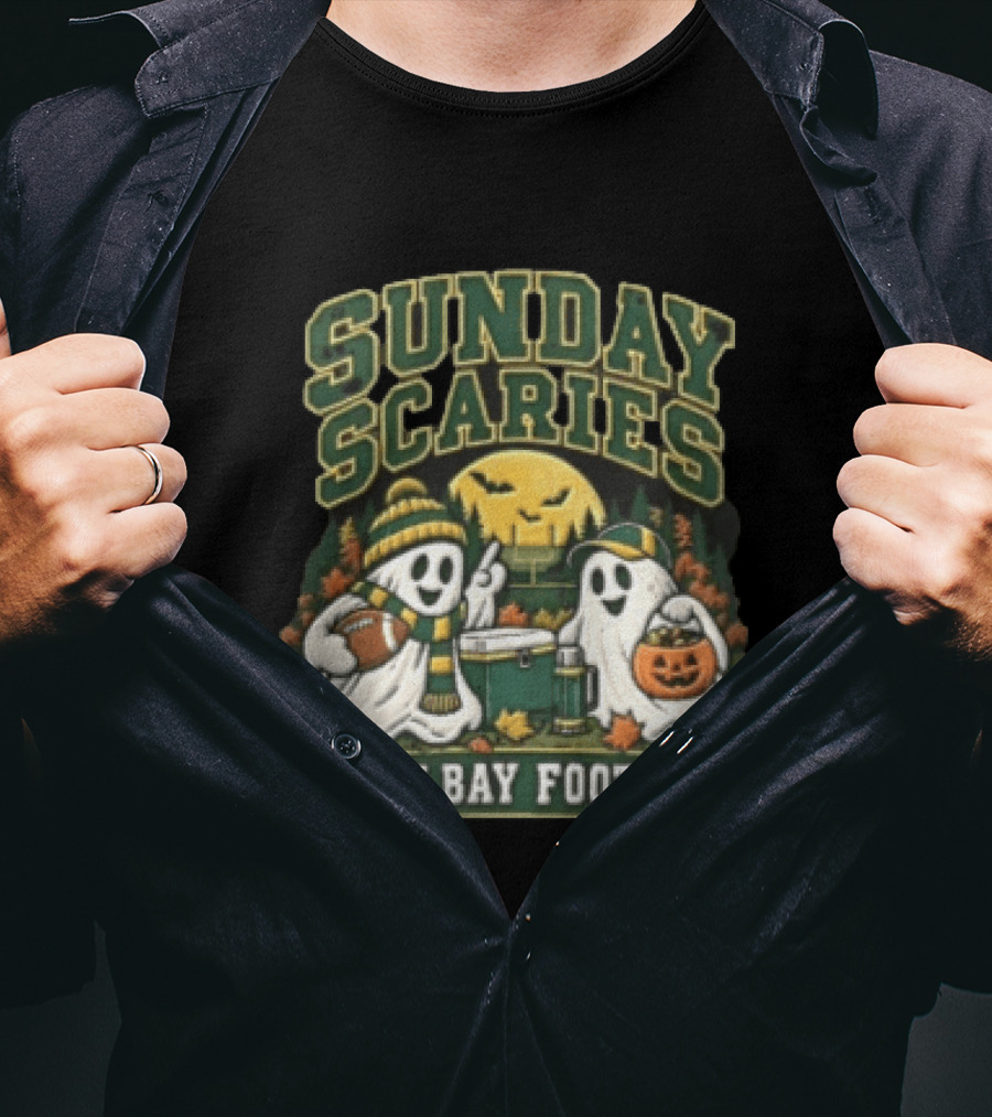 Sunday Scaries Two Ghosts Green Bay Football Tailgate Scene T-Shirt