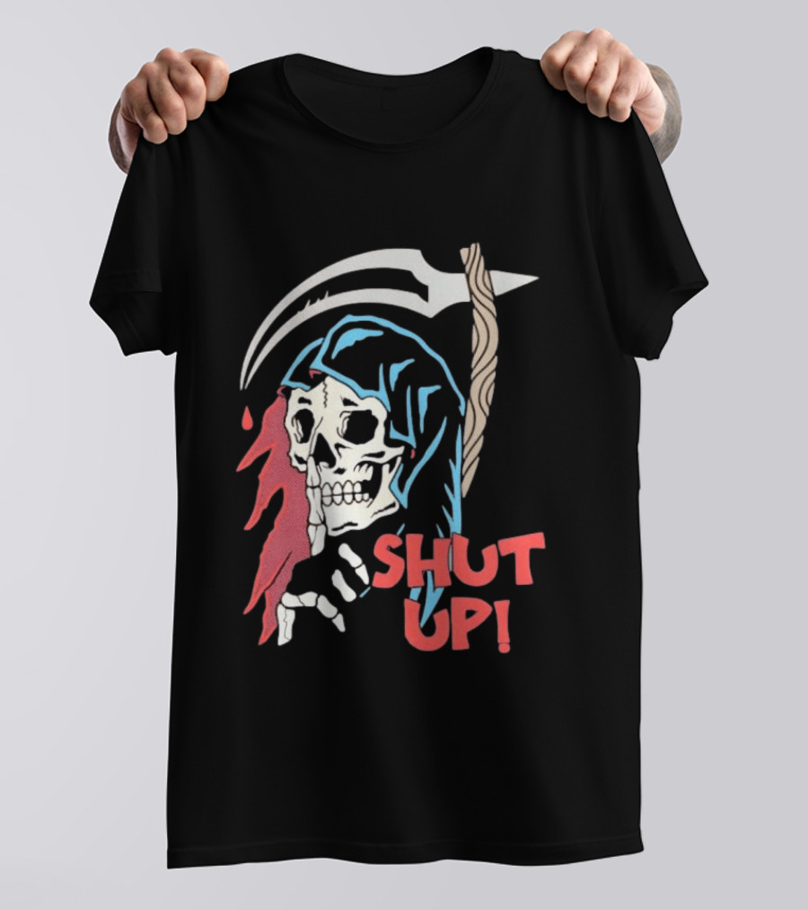 Grim Reaper Skull Shut Up Death Scythe Gothic T-Shirt