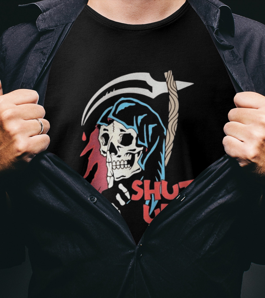 Grim Reaper Skull Shut Up Death Scythe Gothic T-Shirt