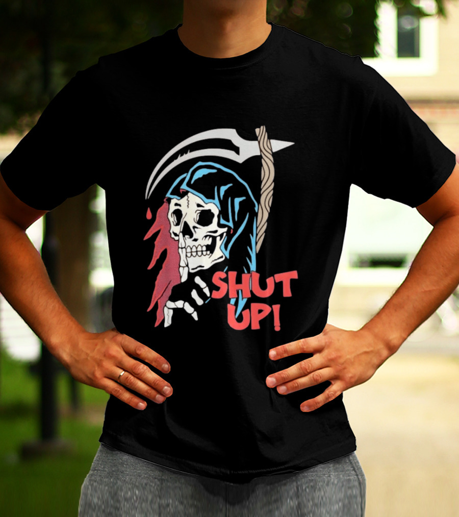 Grim Reaper Skull Shut Up Death Scythe Gothic T-Shirt
