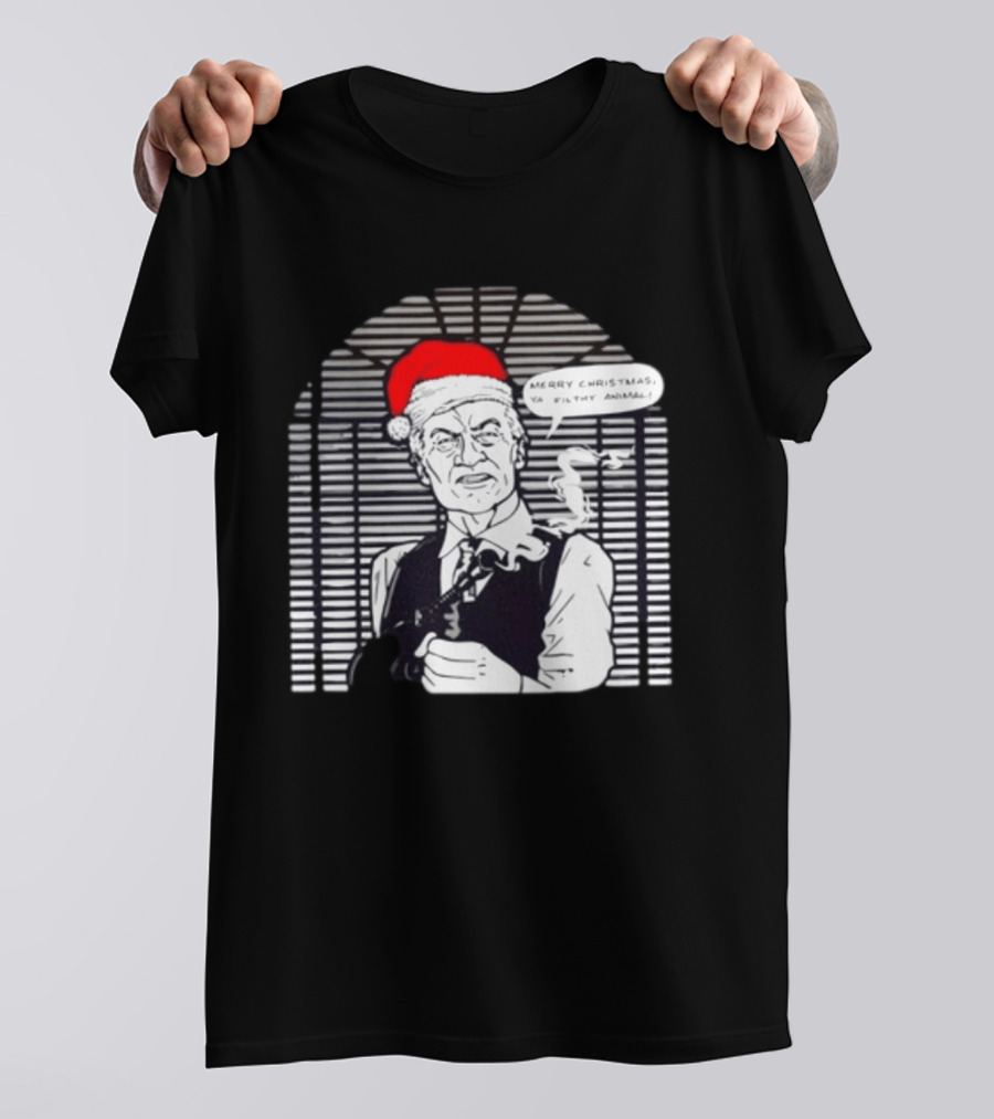 Joe Pesci Merry Christmas Ya Filthy Animal Home Alone Christmas Hat Smoking Gun Scene T-Shirt