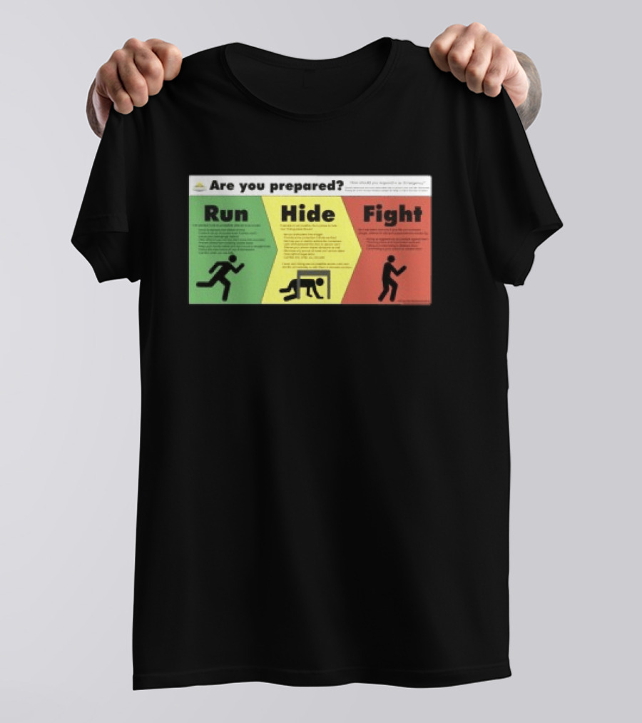 Grimykids Store Survival Guide Run Hide Fight Are You Prepared Emergency Strategy T-Shirt