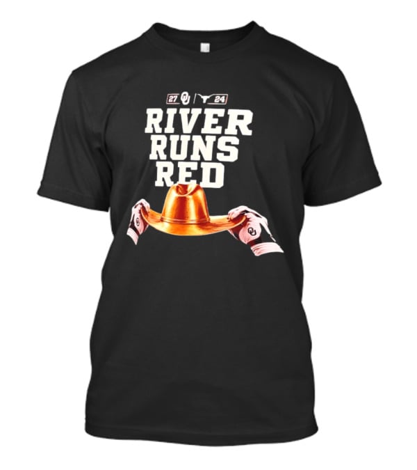 Oklahoma Sooners River Runs Red Golden Hat 2024 Victory T-Shirt
