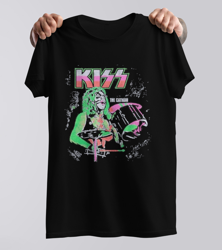 Kiss The Catman 80s Neon Rock Band T-Shirt