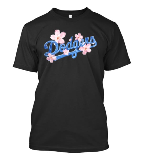 Los Angeles Dodgers Blue Script Pink Flowers T-Shirt