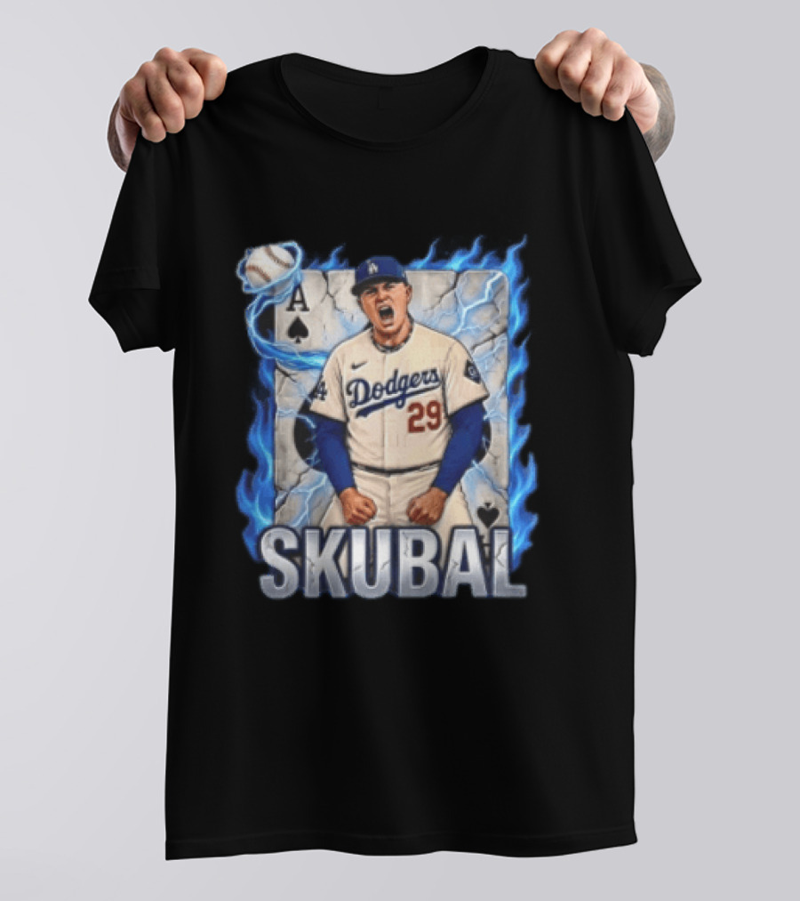 Los Angeles Dodgers Skubal Ace Card Blue Flames Baseball Player 29 T-Shirt
