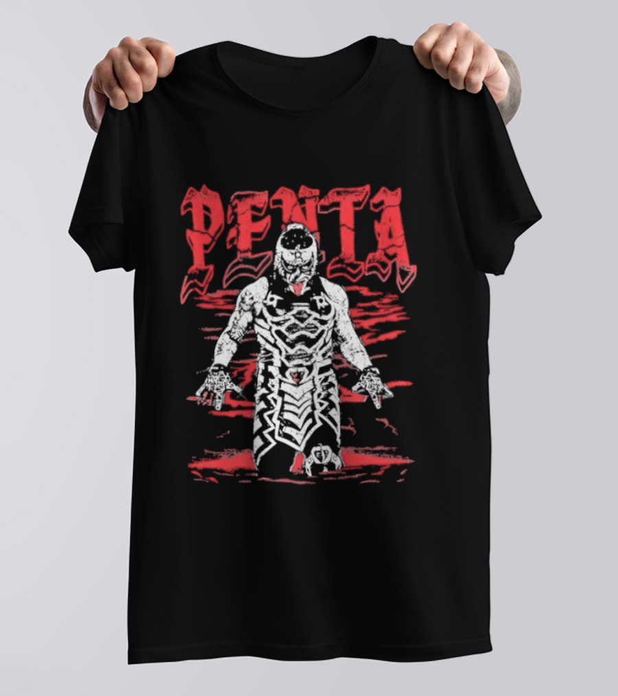 Penta El Zero Miedo Masked Luchador Red Text Wrestling T-Shirt