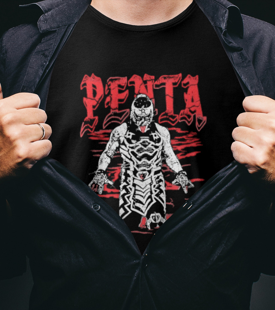 Penta El Zero Miedo Masked Luchador Red Text Wrestling T-Shirt