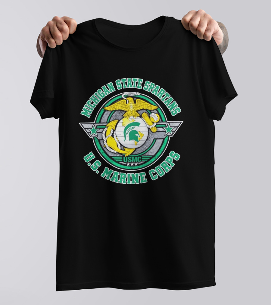 Michigan State Spartans US Marine Corps USMC Semper Fidelis Eagle Globe Anchor T-Shirt