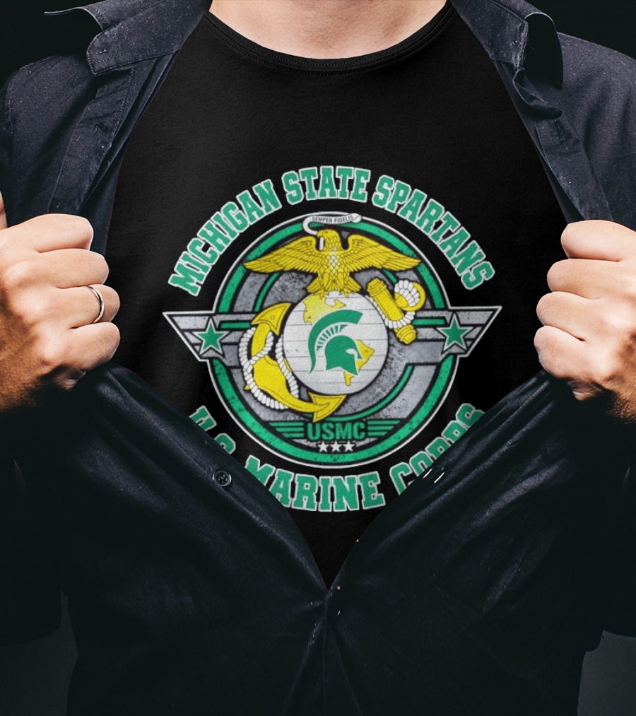 Michigan State Spartans US Marine Corps USMC Semper Fidelis Eagle Globe Anchor T-Shirt