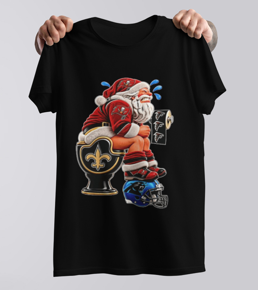 Santa Claus NFL Teams Buccaneers Falcons Saints Panthers Humorous Clash T-Shirt