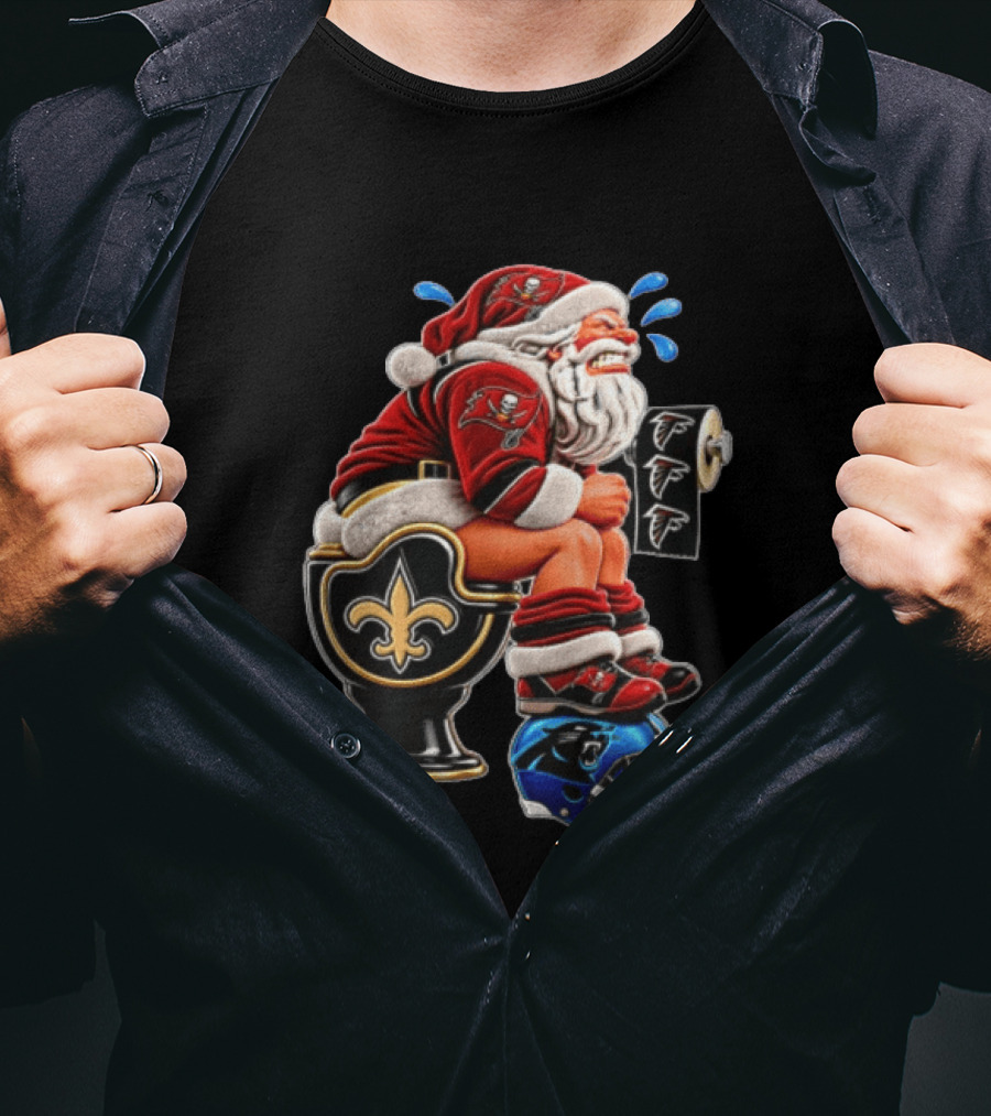 Santa Claus NFL Teams Buccaneers Falcons Saints Panthers Humorous Clash T-Shirt
