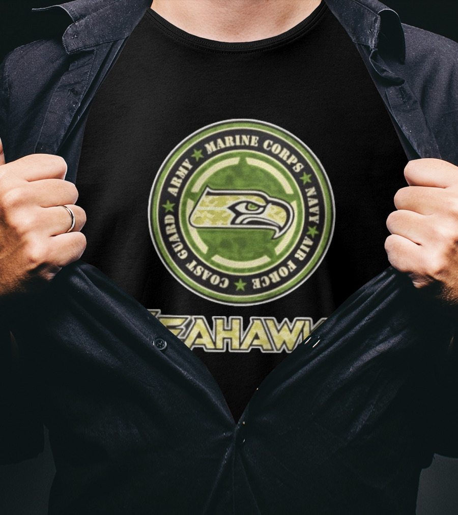 Seattle Seahawks Military Tribute Army Marine Corps Navy Air Force Coast Guard T-Shirt