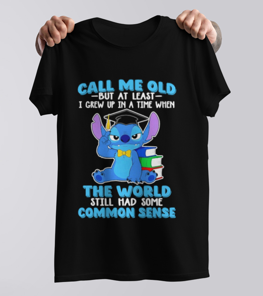 Call Me Old But At Least I Grew Up In A Time When The World Still Had Some Common Sense Stitch With Books And Bowtie T-Shirt