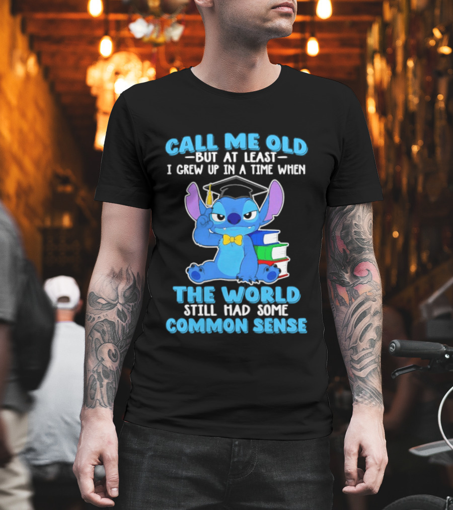 Call Me Old But At Least I Grew Up In A Time When The World Still Had Some Common Sense Stitch With Books And Bowtie T-Shirt