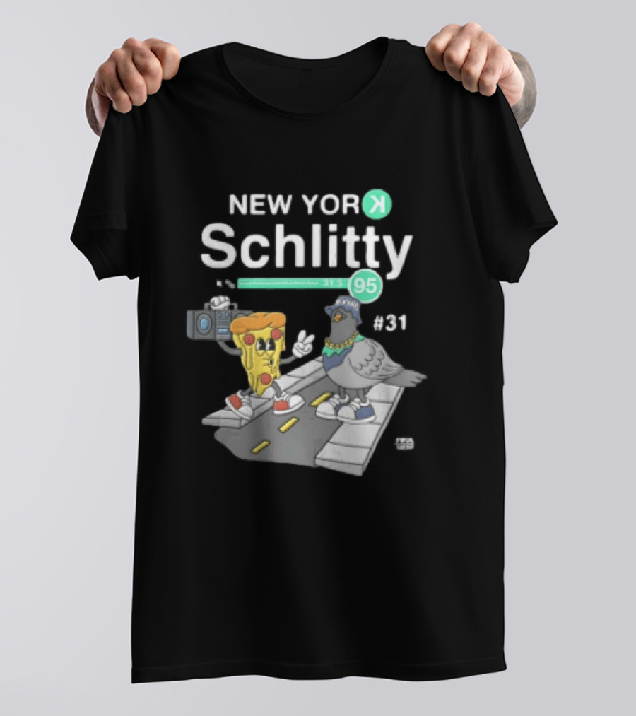 New York Schlitty Pizza Slice Pigeon Boombox Street 831 31395 T-Shirt
