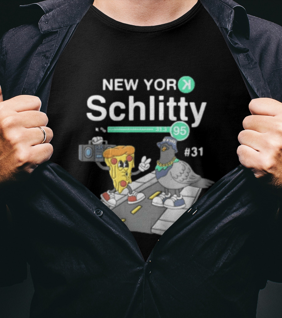 New York Schlitty Pizza Slice Pigeon Boombox Street 831 31395 T-Shirt