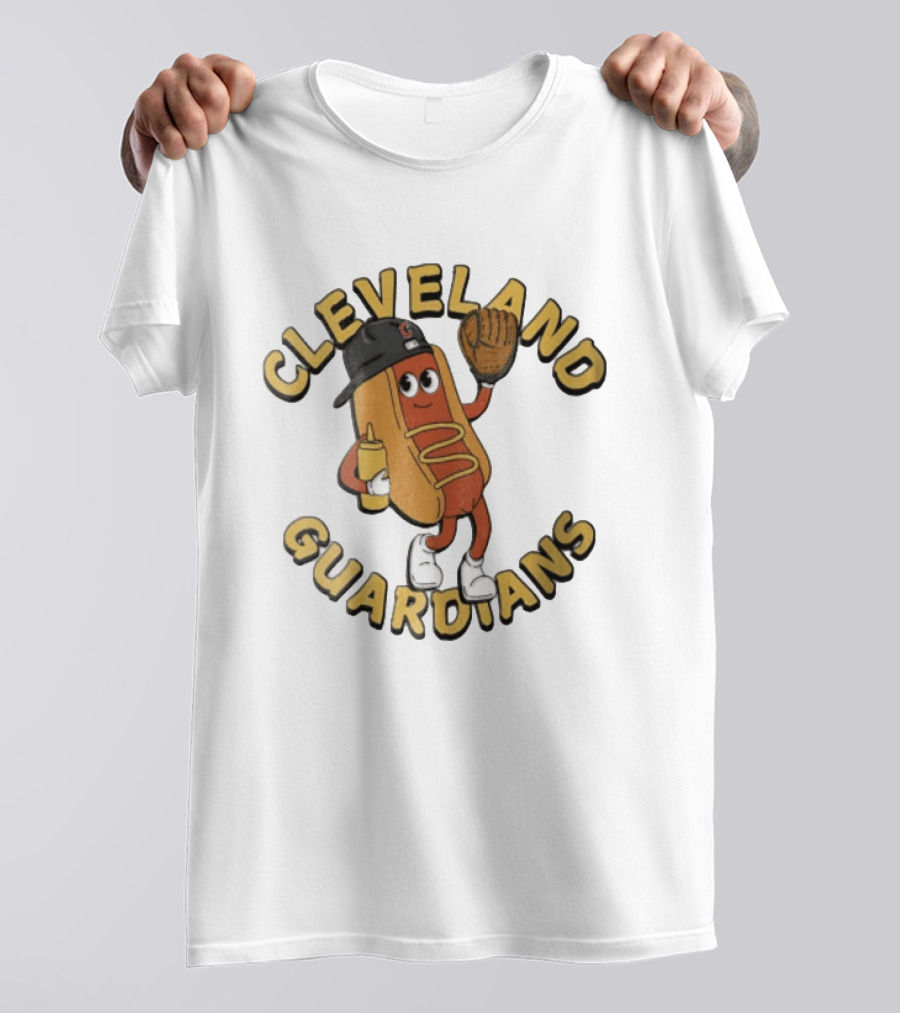 Cleveland Guardians Hot Dog Baseball Mascot Mustard Glove T-Shirt