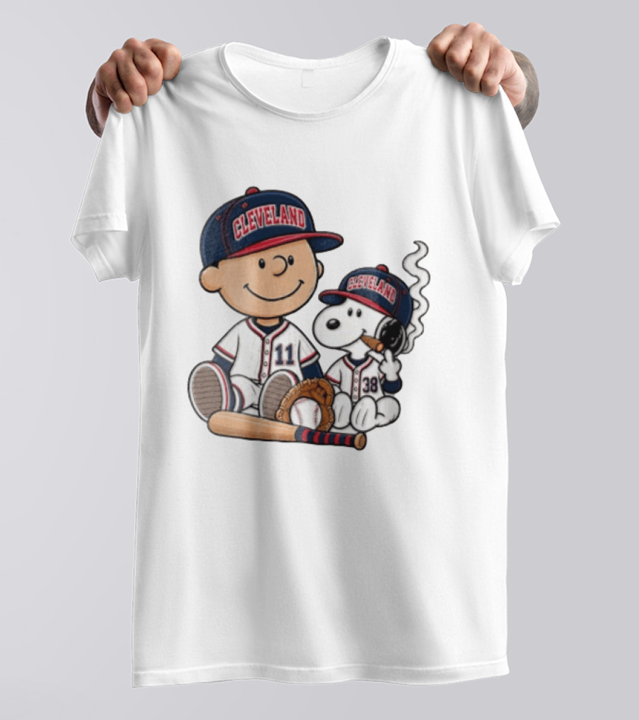 Cleveland Baseball Cartoon Boy And Dog In Uniforms T-Shirt