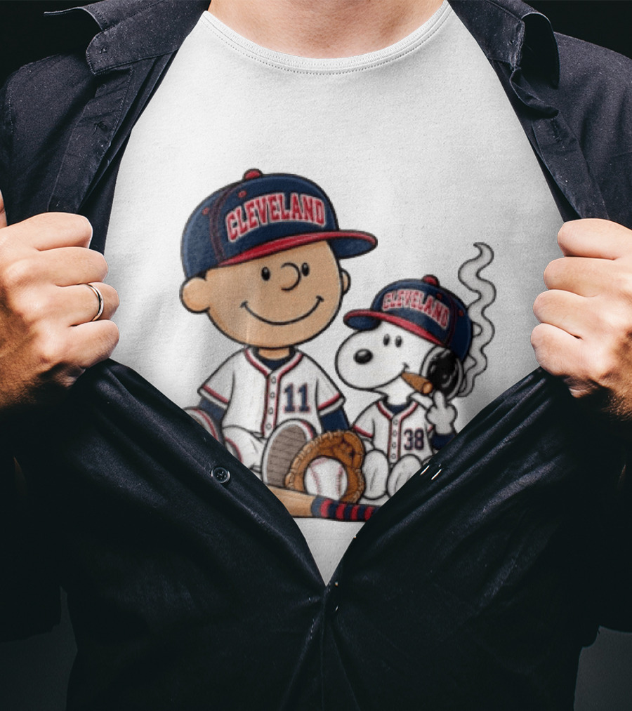 Cleveland Baseball Cartoon Boy And Dog In Uniforms T-Shirt