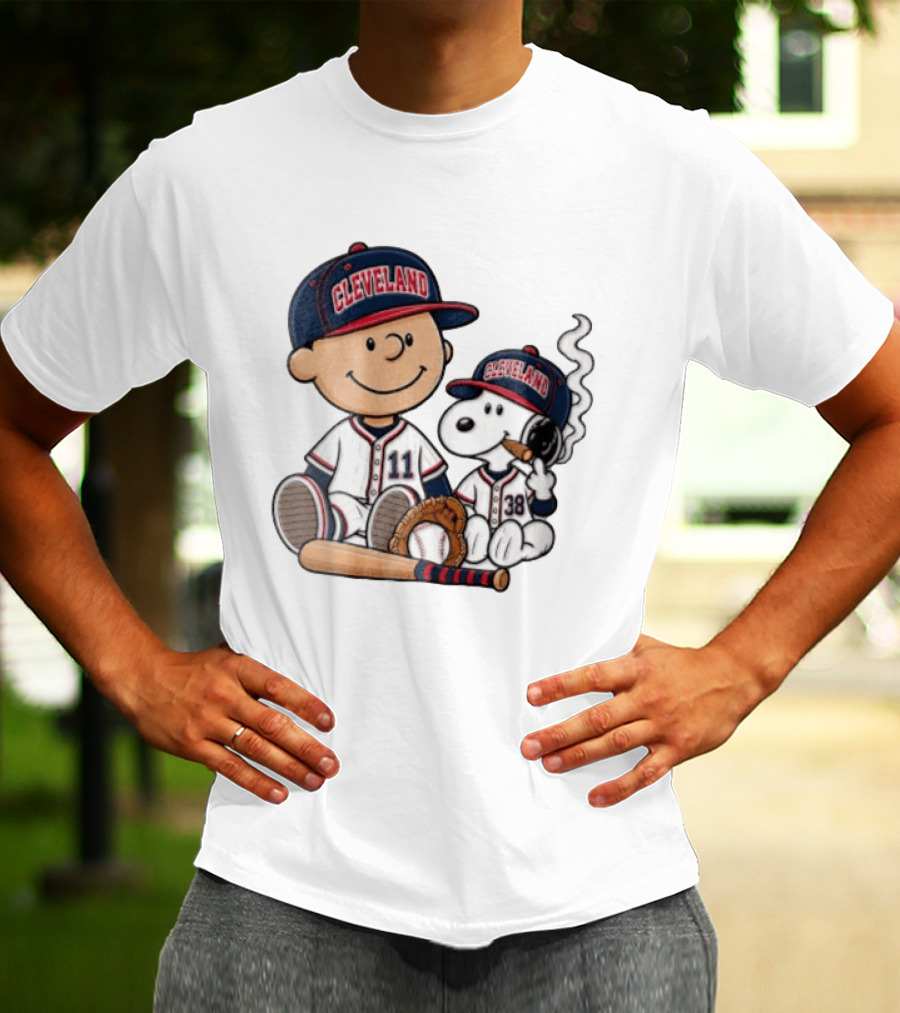 Cleveland Baseball Cartoon Boy And Dog In Uniforms T-Shirt