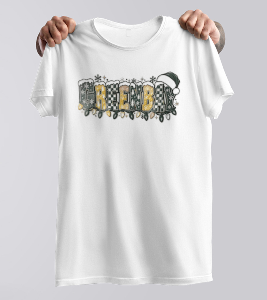 Green Bay Packers Santa Hat Snow Lights Christmas T-Shirt