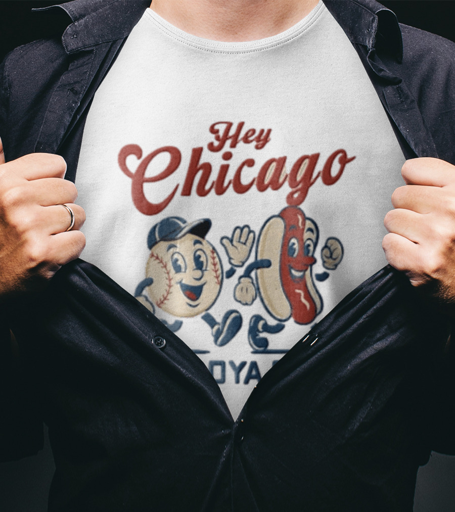 Hey Chicago Whadya Say Baseball And Hotdog Characters Walking T-Shirt