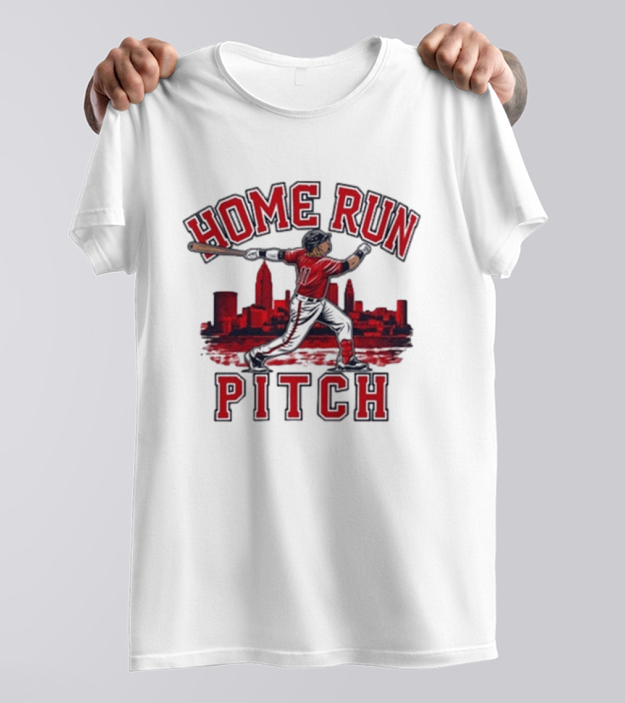 Home Run Pitch City Batter Red Skyline Sports T-Shirt