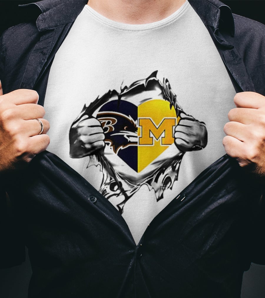 Ravens Michigan Heart Rips Open Chest Men's Double Loyalty Football Fan Gear T-Shirt