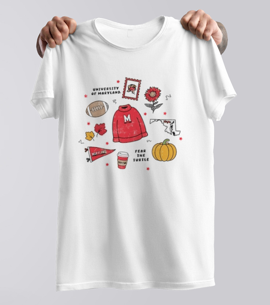 University Of Maryland Fear The Turtle Fall Sweater Football Pumpkin Map Floral Leaves T-Shirt