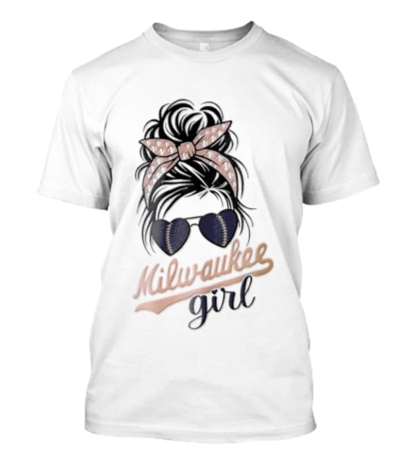 Milwaukee Girl Messy Bun Baseball Headband Sunglasses T-Shirt