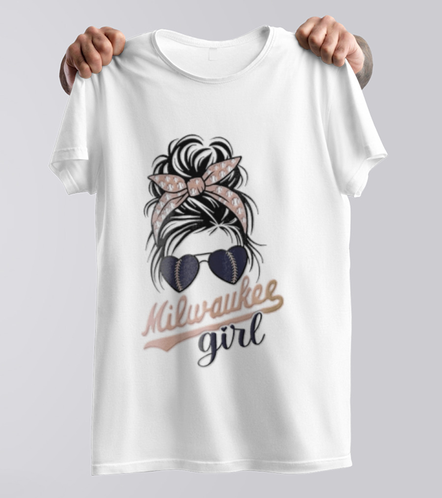 Milwaukee Girl Messy Bun Baseball Headband Sunglasses T-Shirt