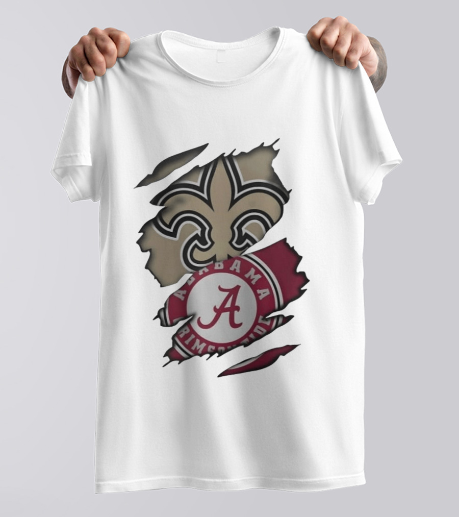 New Orleans Saints Alabama Crimson Tide Fleur De Lis Ripped T-Shirt