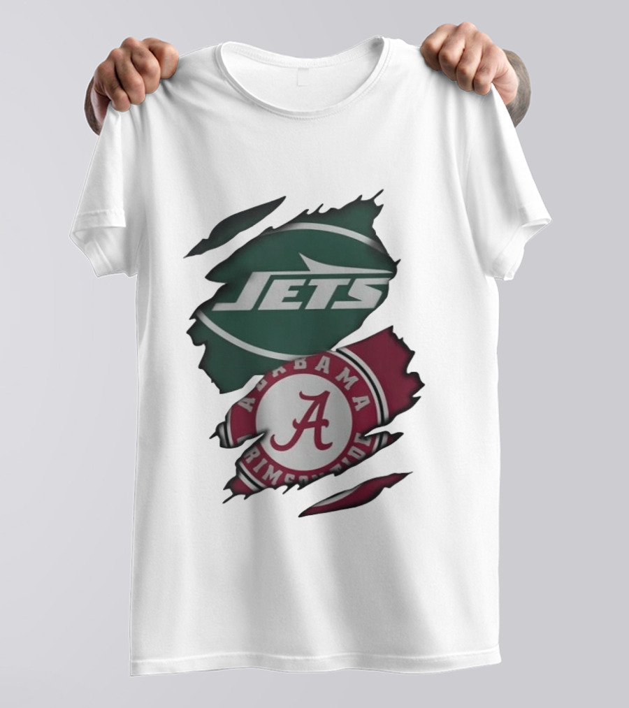 New York Jets Alabama Crimson Tide Ripped Fan Gear T-Shirt