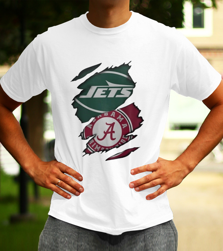 New York Jets Alabama Crimson Tide Ripped Fan Gear T-Shirt