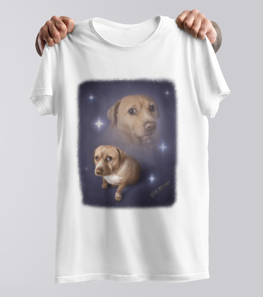 Olanmeows Cashew Sparkle Puppy And Cosmic Stars T-Shirt
