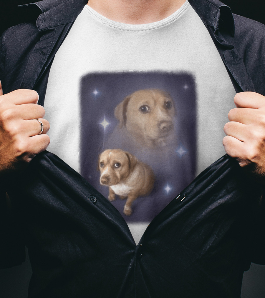 Olanmeows Cashew Sparkle Puppy And Cosmic Stars T-Shirt