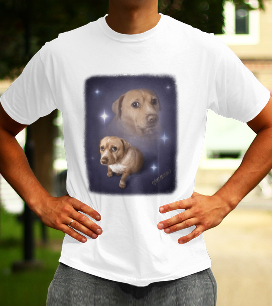 Olanmeows Cashew Sparkle Puppy And Cosmic Stars T-Shirt