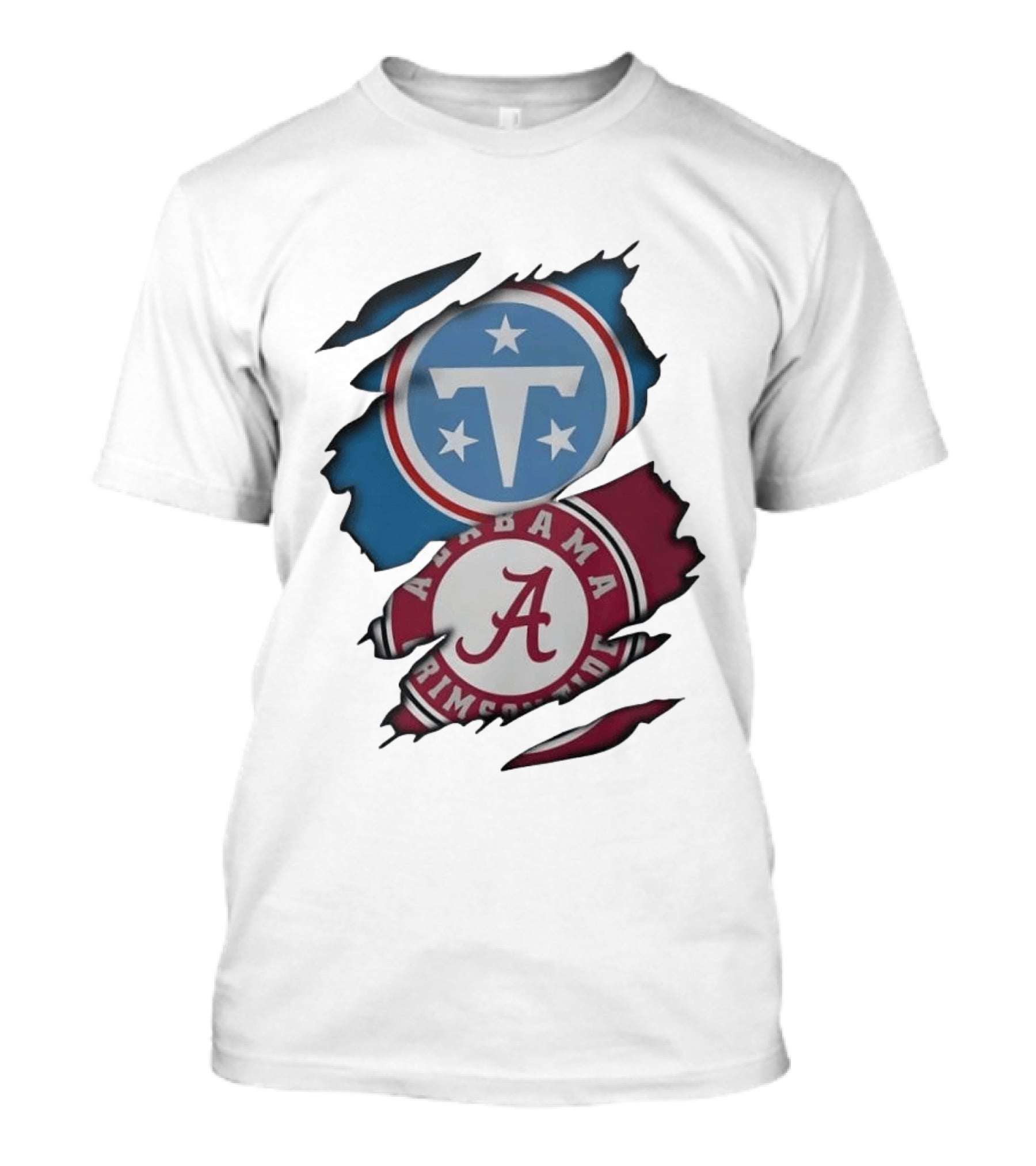 Tennessee Titans Alabama Crimson Tide Ripped Fabric Sports Fan Gear T-Shirt