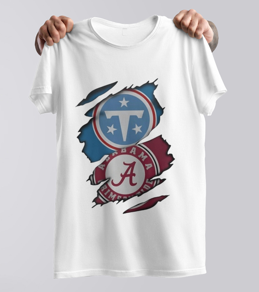 Tennessee Titans Alabama Crimson Tide Ripped Fabric Sports Fan Gear T-Shirt