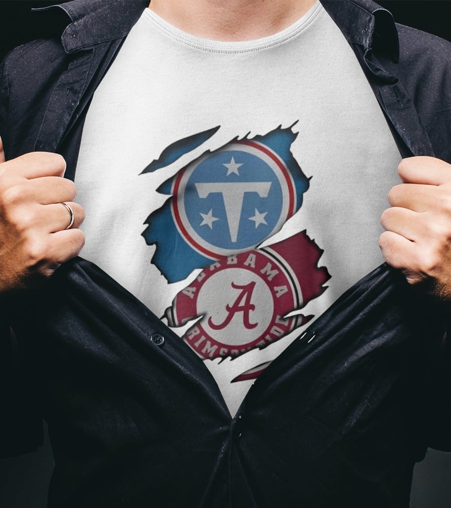 Tennessee Titans Alabama Crimson Tide Ripped Fabric Sports Fan Gear T-Shirt