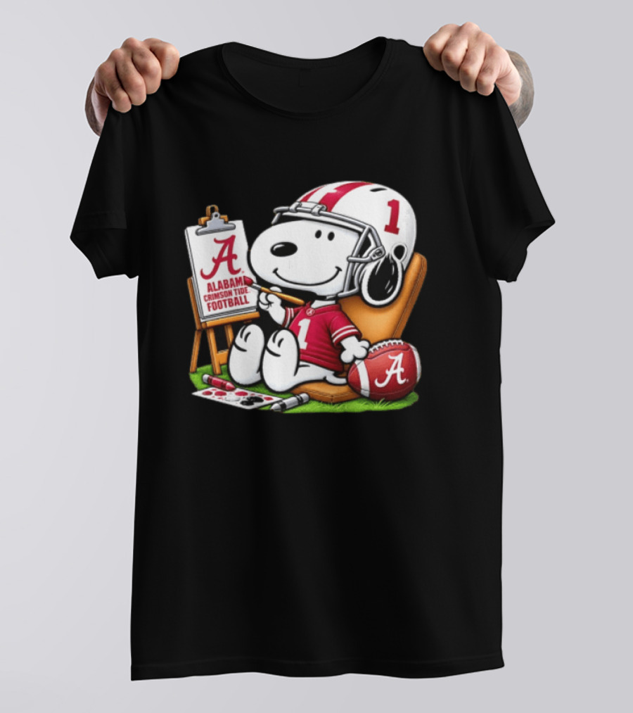 Alabama Crimson Tide Football Snoopy Painting Easel Brush Helmet Number One T-Shirt