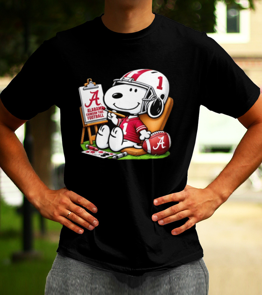 Alabama Crimson Tide Football Snoopy Painting Easel Brush Helmet Number One T-Shirt