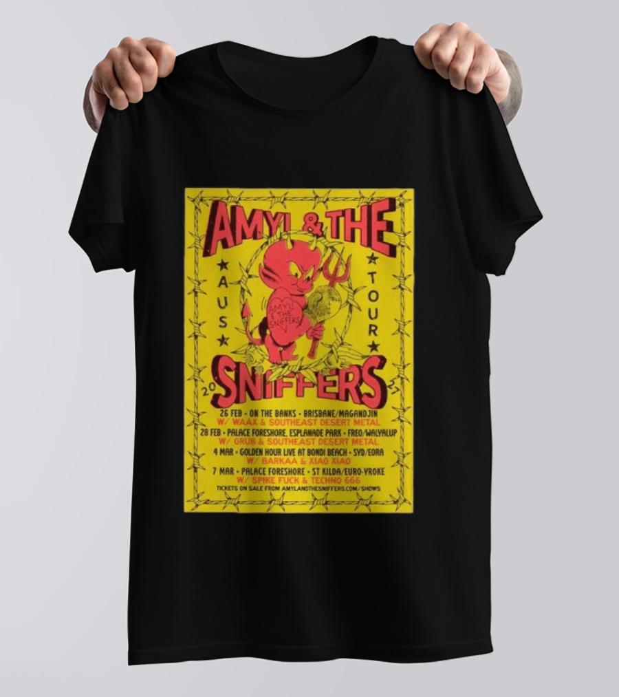 Amyl And The Sniffers Australian Tour 2024 Devil Brisbane Perth Sydney Punk Rock Band Dates T-Shirt