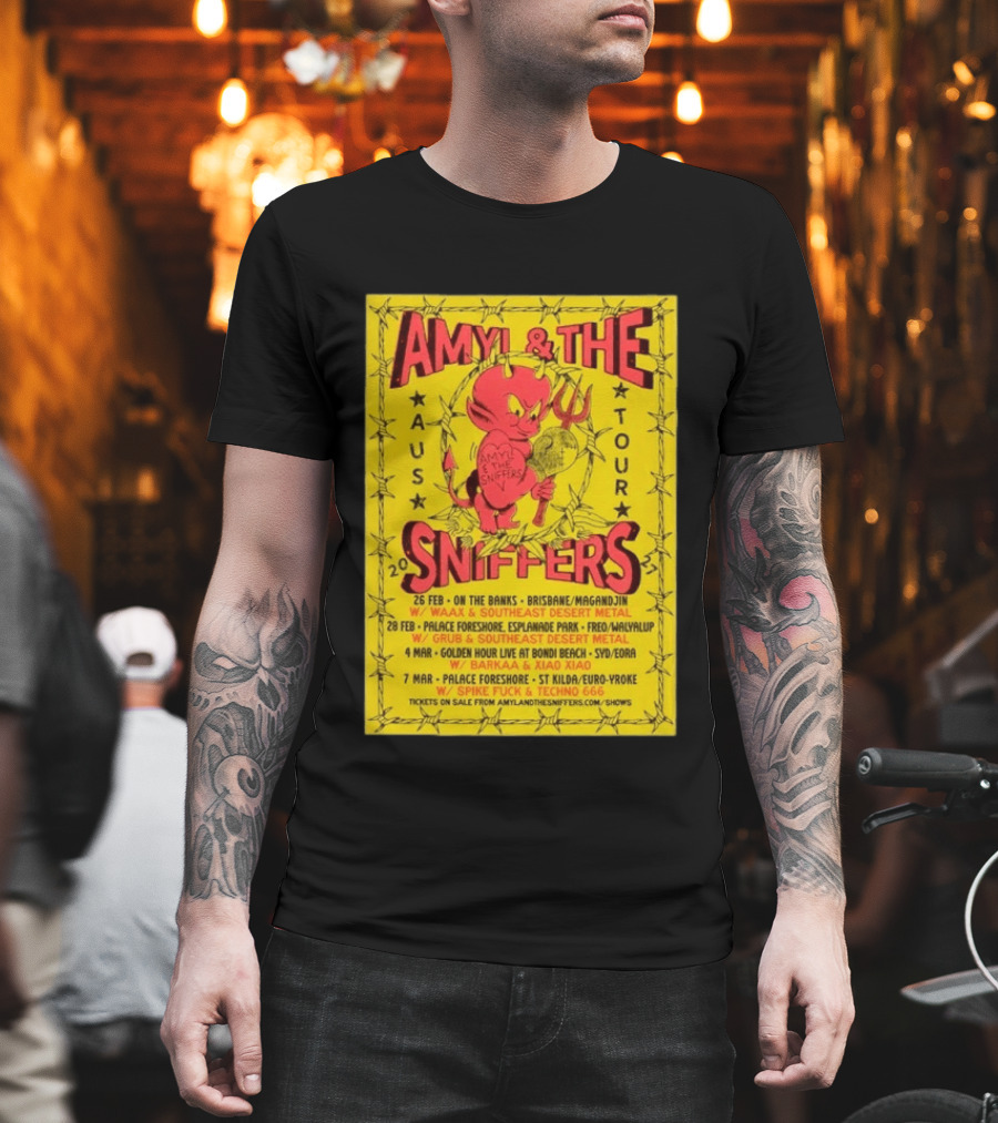 Amyl And The Sniffers Australian Tour 2024 Devil Brisbane Perth Sydney Punk Rock Band Dates T-Shirt