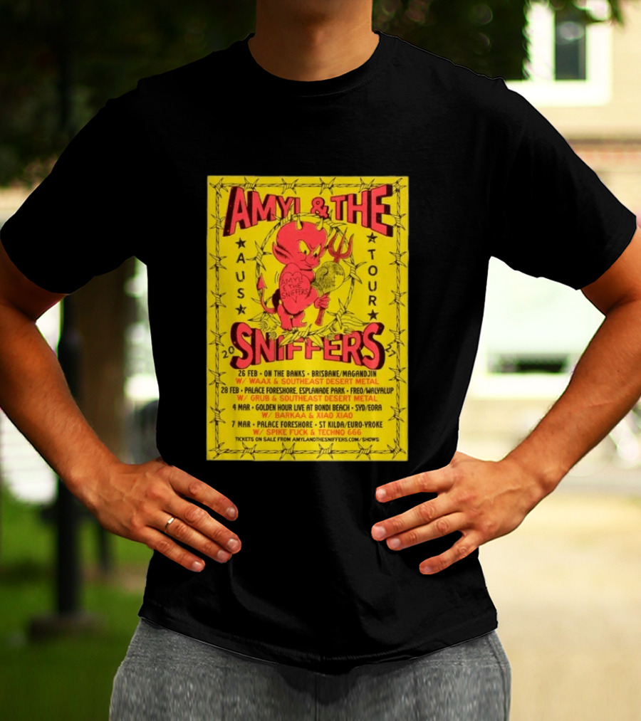 Amyl And The Sniffers Australian Tour 2024 Devil Brisbane Perth Sydney Punk Rock Band Dates T-Shirt