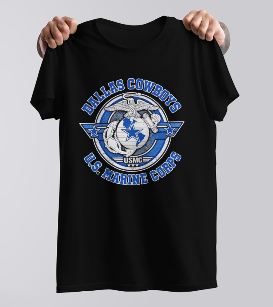Dallas Cowboys US Marine Corps Semper Fidelis USMC Logo Football Team And Military T-Shirt
